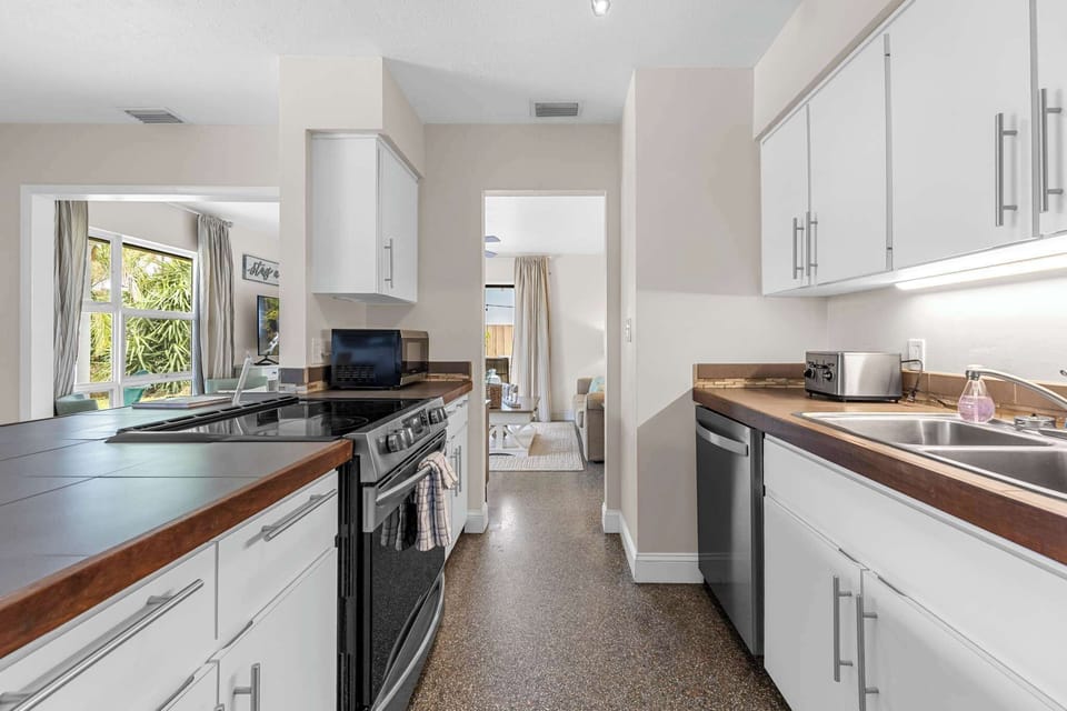 Modern kitchen with stainless steel appliances and ample counter space