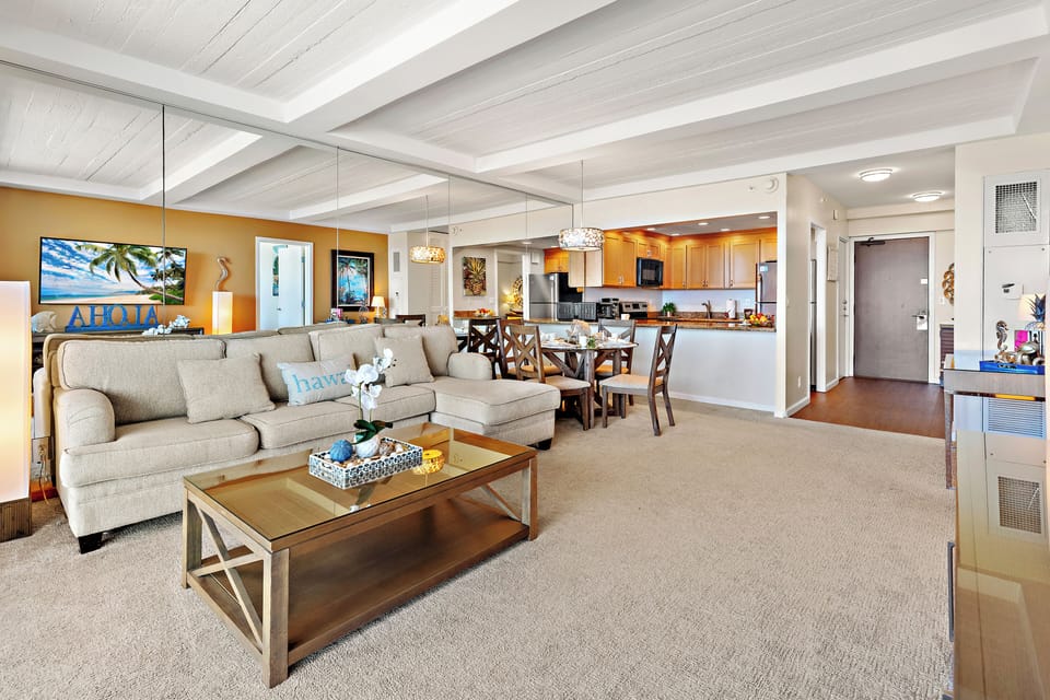 Spacious living area featuring a comfortable pull-out sofa sleeper
