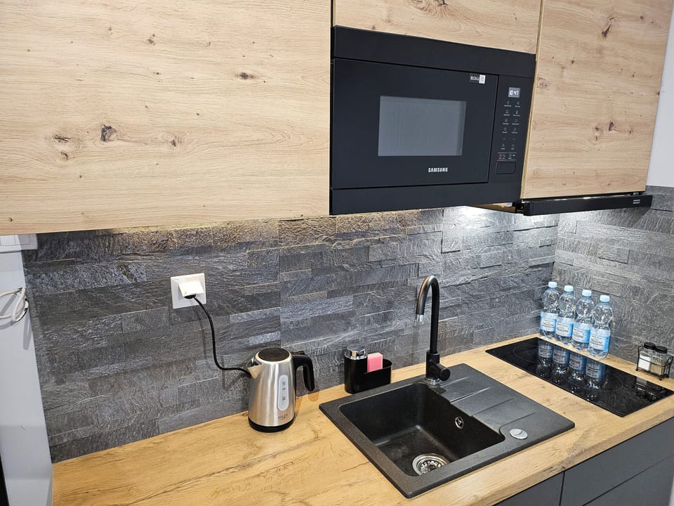 Deluxe Apartment, City View | Private kitchen | Microwave, stovetop, cookware/dishes/utensils