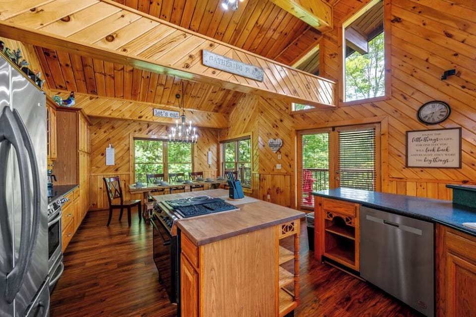 Butcher block island bar with second stove
