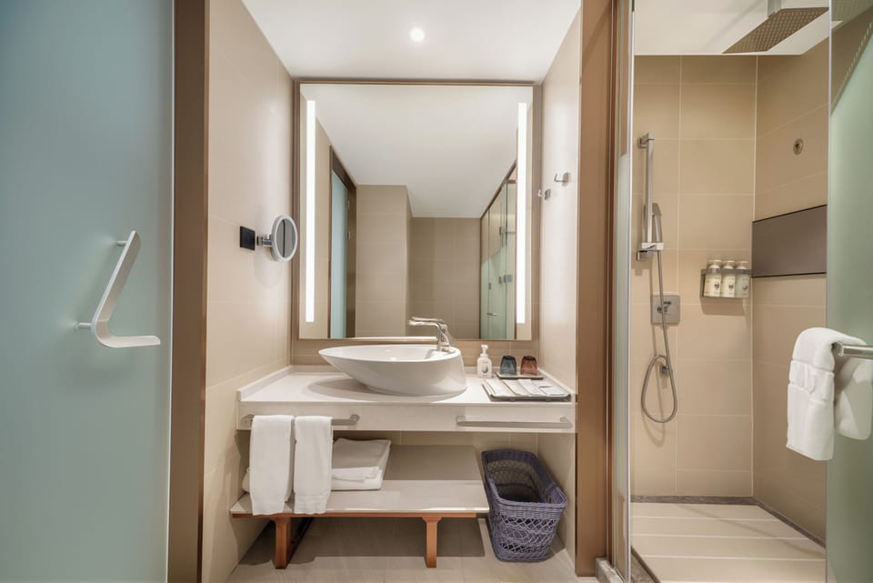 Family Studio Suite | Bathroom | Shower, rainfall showerhead, eco-friendly toiletries, hair dryer