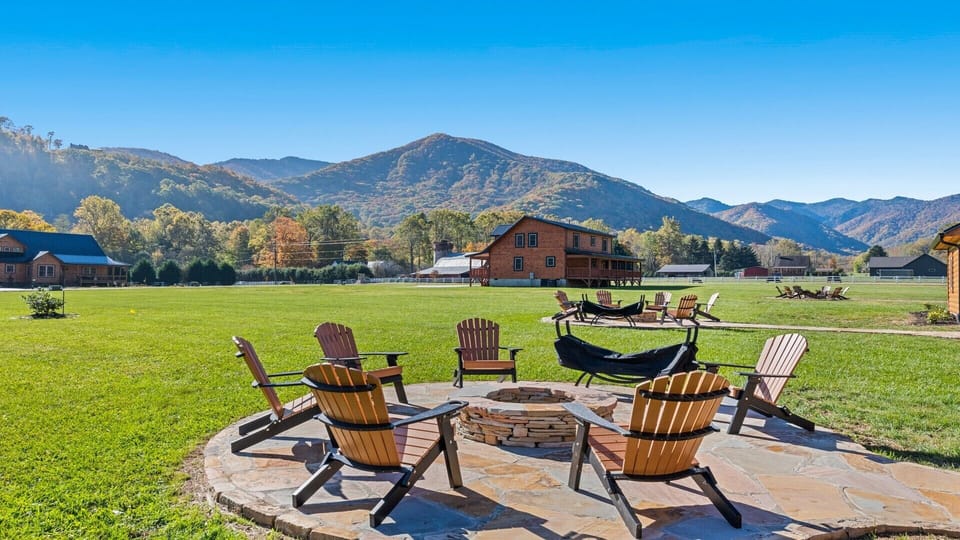 Gather around the fire pit and enjoy the scenic mountain view with friends.