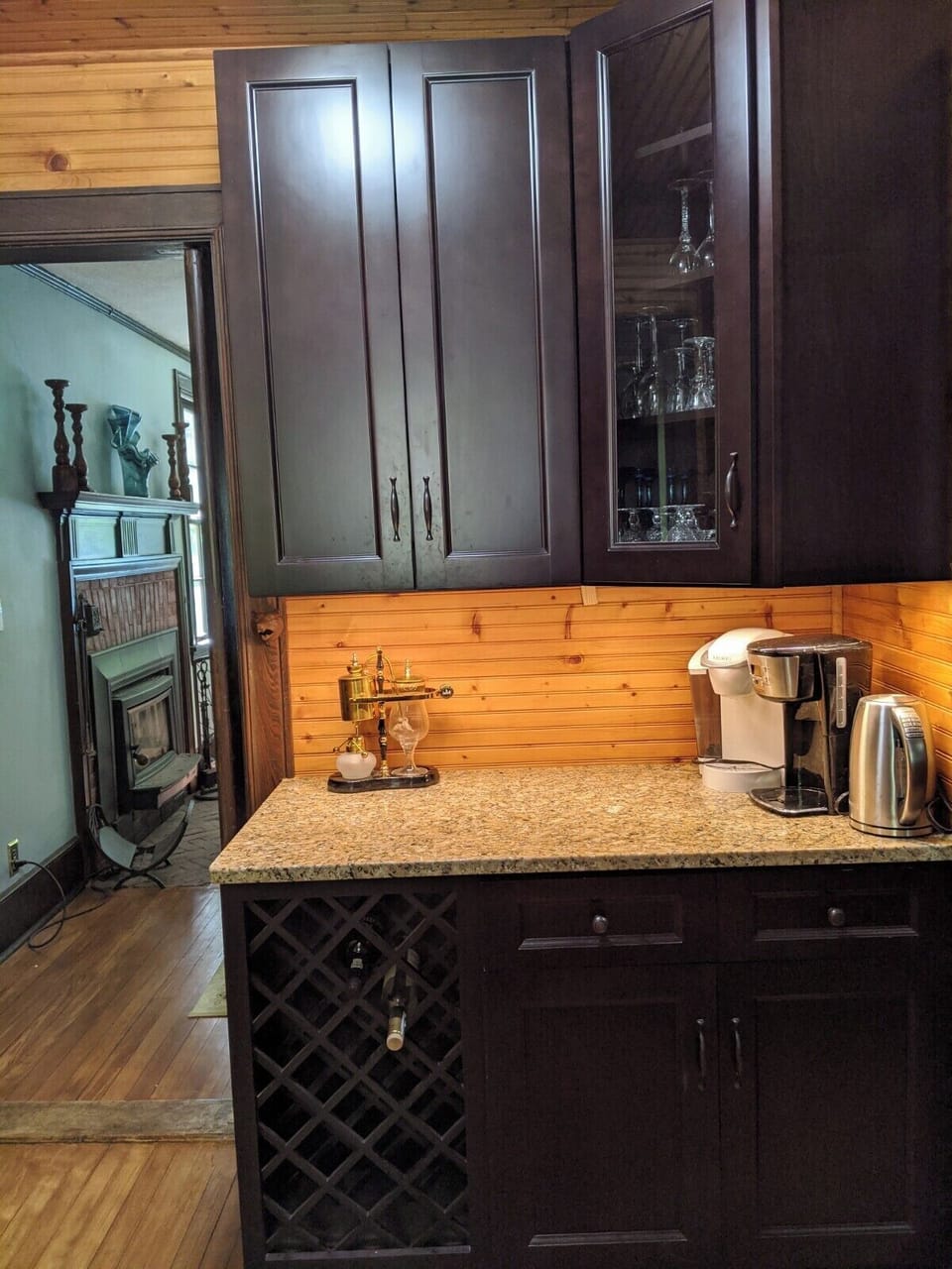 Coffee bar leading into the dining room