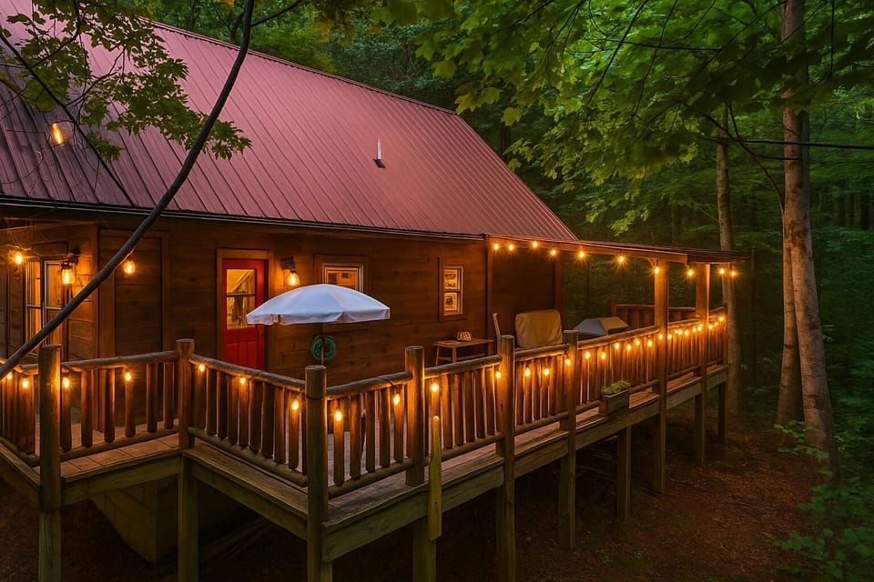 Outdoor deck at dusk
