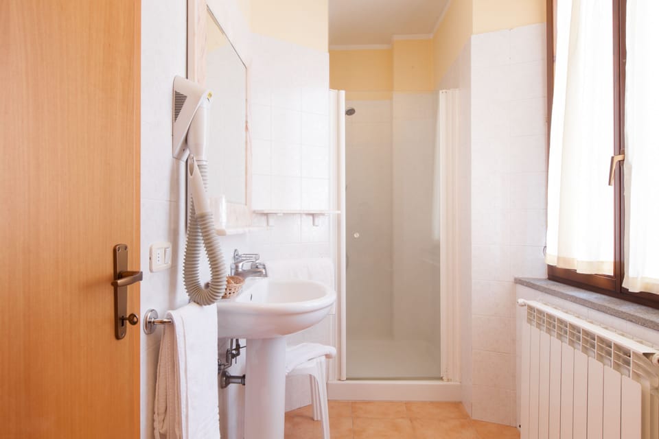 Shower, free toiletries, hair dryer, bidet