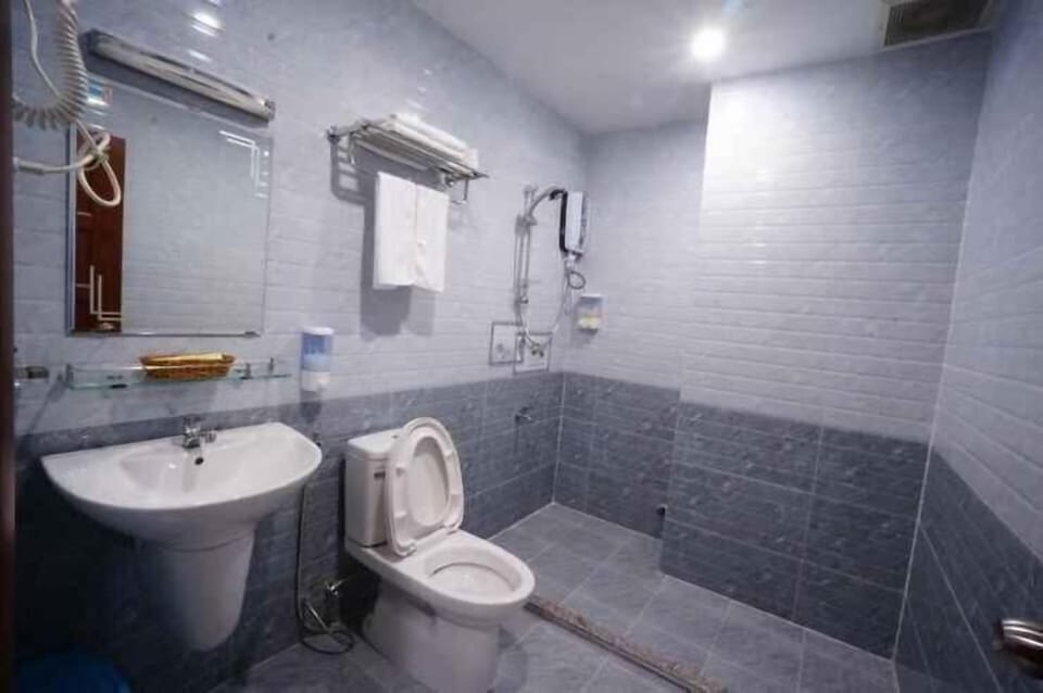 Shower, free toiletries, hair dryer, towels