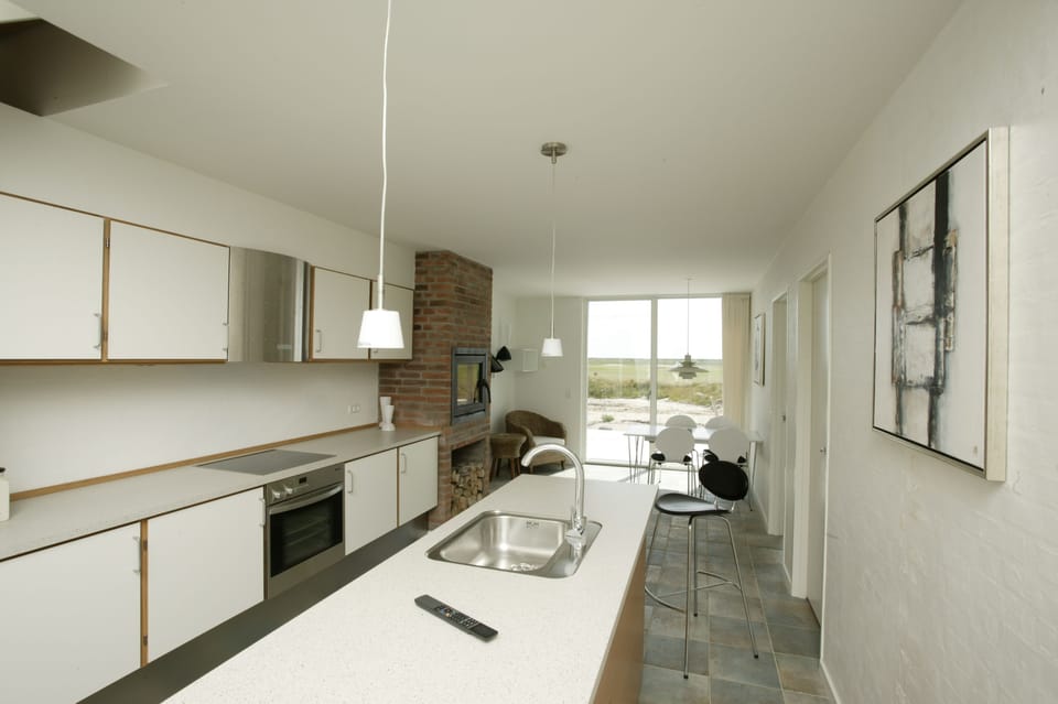 Fridge, stovetop, dishwasher, coffee/tea maker