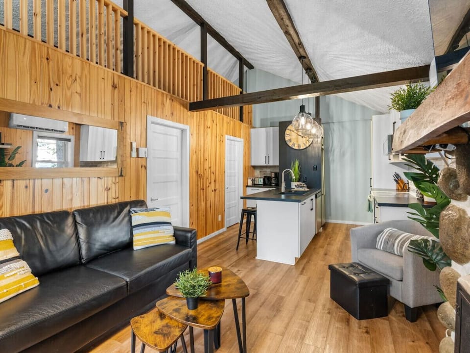 Beautiful living area with fireplace (1 bag of wood provided).  For your entertainment : HD TV  (cable is provided)During summer : Air conditionning.
