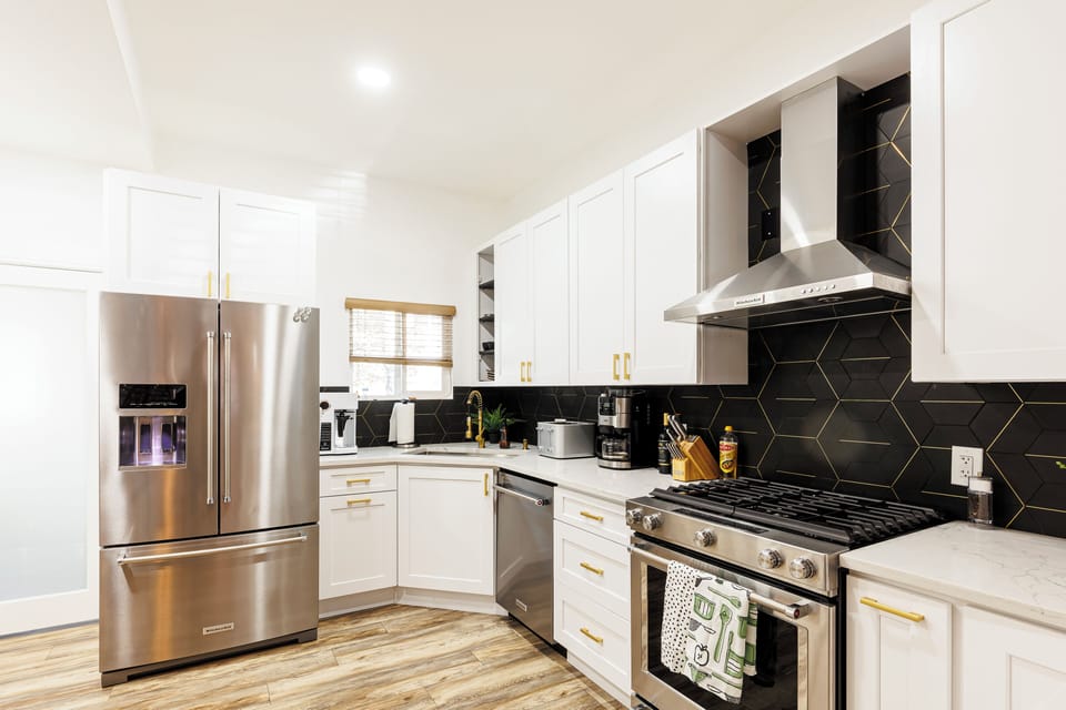 Brand new kitchen with Kitchenaid stainless steel appliances 
