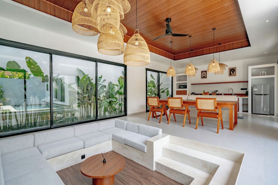 Exclusive Villa, Patio, Pool View | Living area | 60-inch Smart TV with digital channels