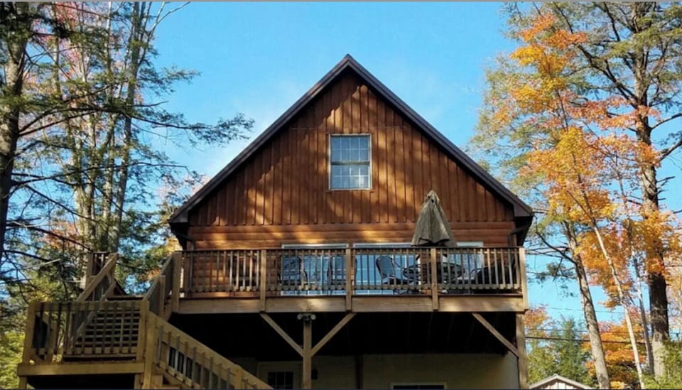 View from lake of house and deck