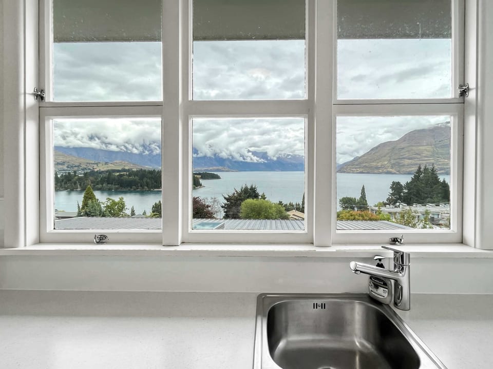 Lake and mountain views from the kitchen window