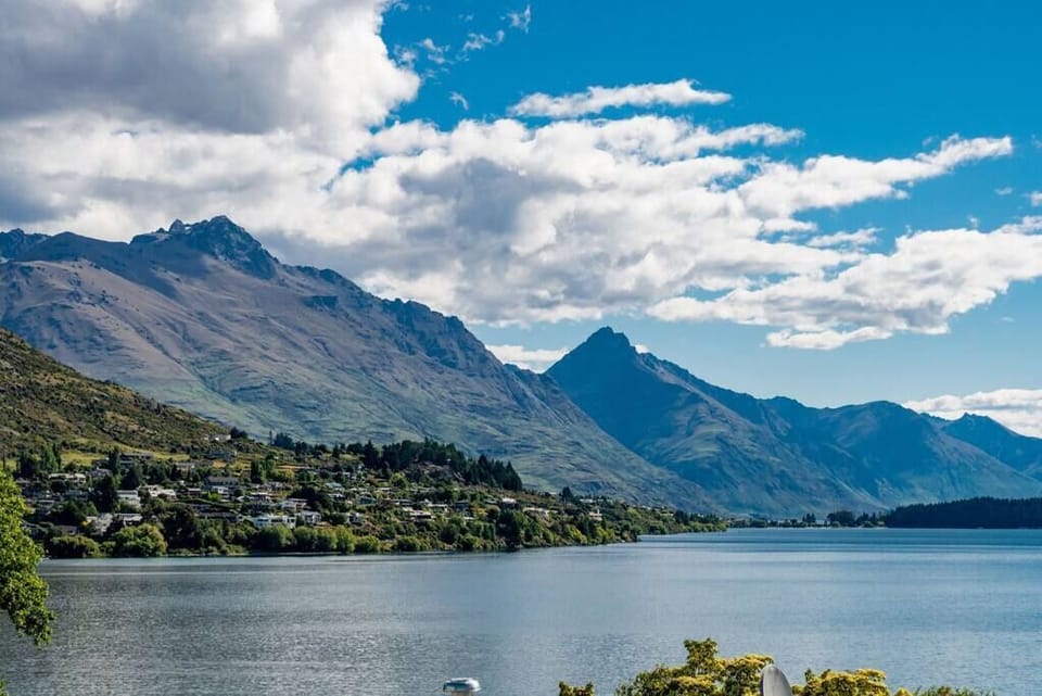 Views of Lake Wakatipu and the Southern Alps mountain range from the front patio entrance.

Please note: This picture was taken outside, from the front entrance of the apartment, but this view cannot be seen from inside the apartment.  