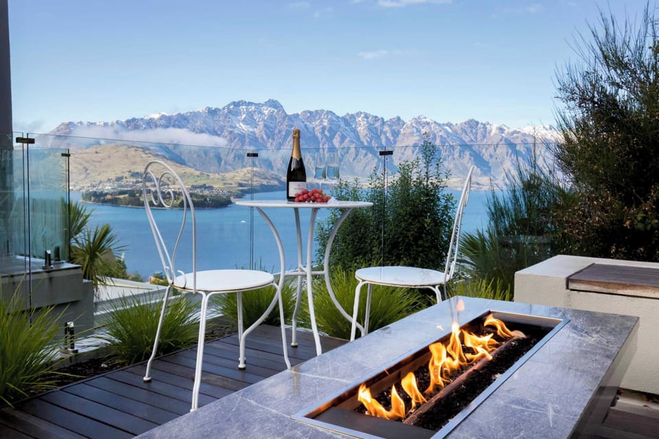 Incredible views of the Remarkables next to a nice warm fire