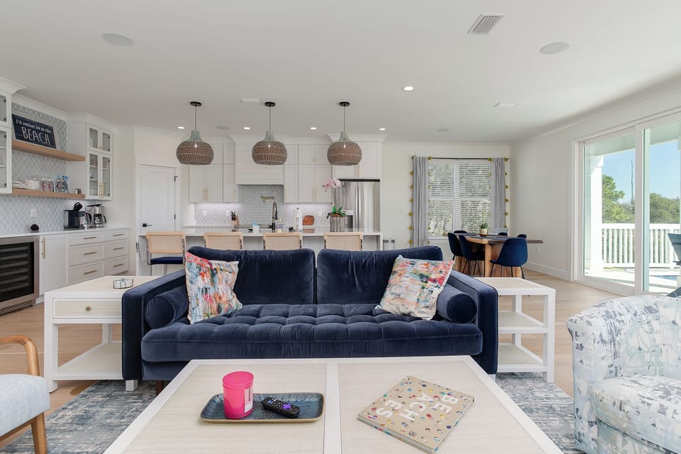 Plush navy velvet sofa!