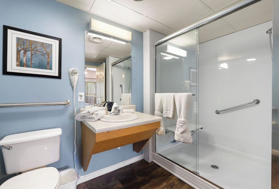 Primary Bedroom with King Bed, Private Bathroom with walk in shower, Cable TV and Wifi