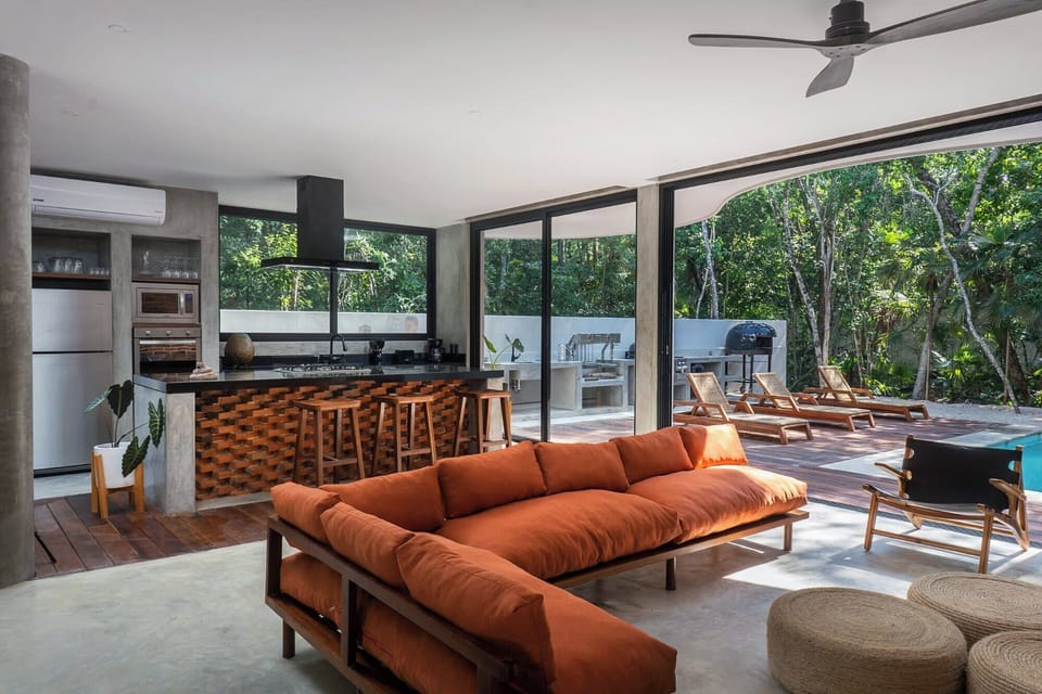 Open Living Room with Pool View
