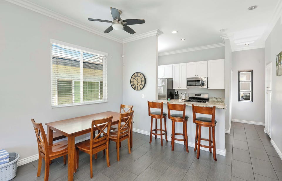 Sip morning coffee or grab a bite at the kitchen counter, seating 3
