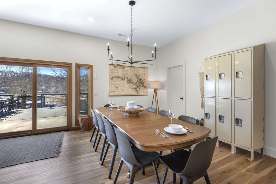 Gather for meals together at the dining table, with seating for 10