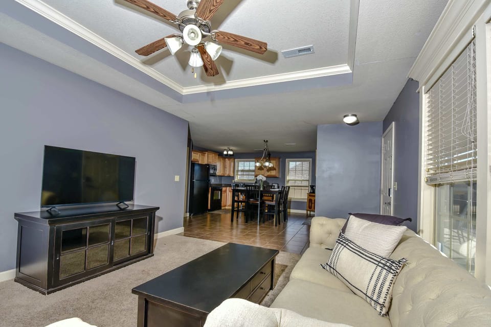 Curl up in the tranquil living room & enjoy a movie night at home