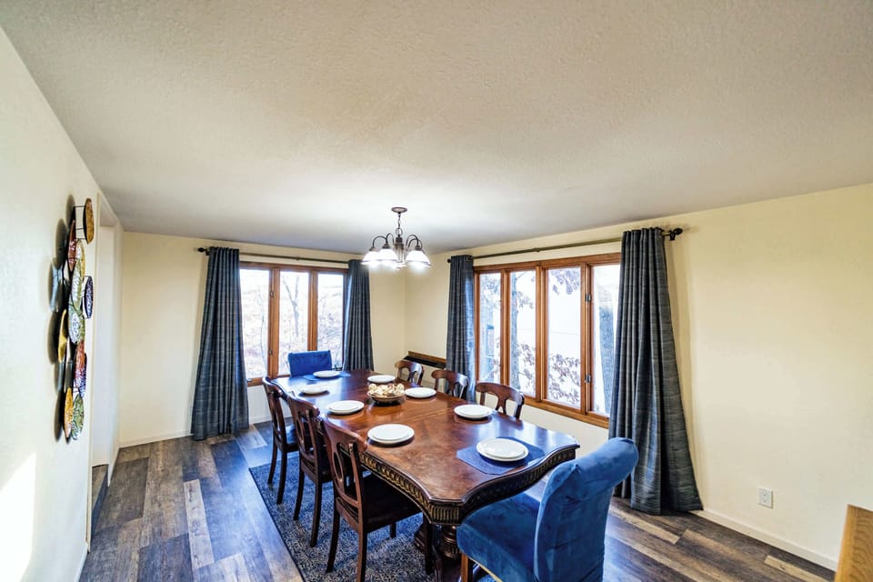 Gather for meals together at the dining table, with seating for 8