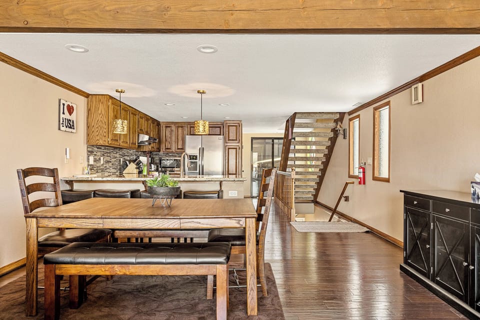 Dining and kitchen area from the living room.