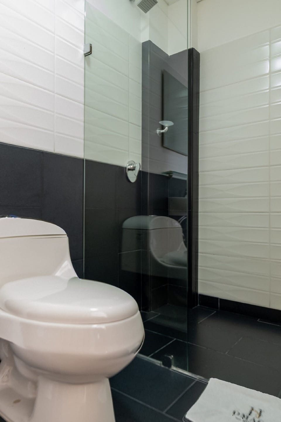 Shower, towels, soap, toilet paper