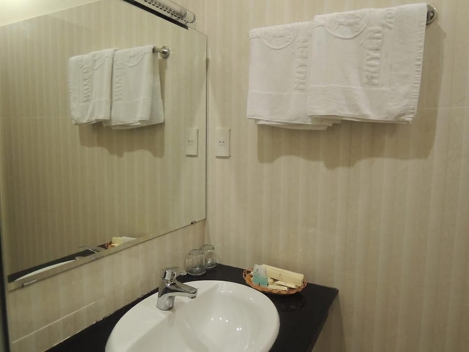 Shower, free toiletries, hair dryer, towels