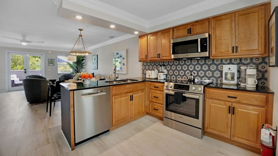 The kitchen comes fully stocked with everything you'll need...