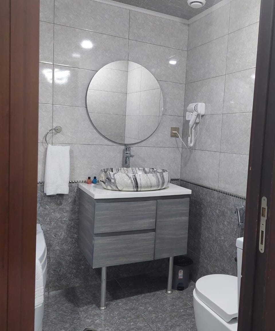 Separate tub and shower, hair dryer, towels, soap