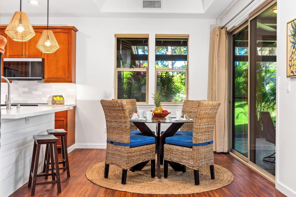Bright dining area with comfortable seating