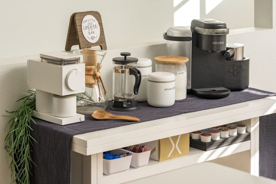 Fully stocked coffee setup—brew it your way every morning.