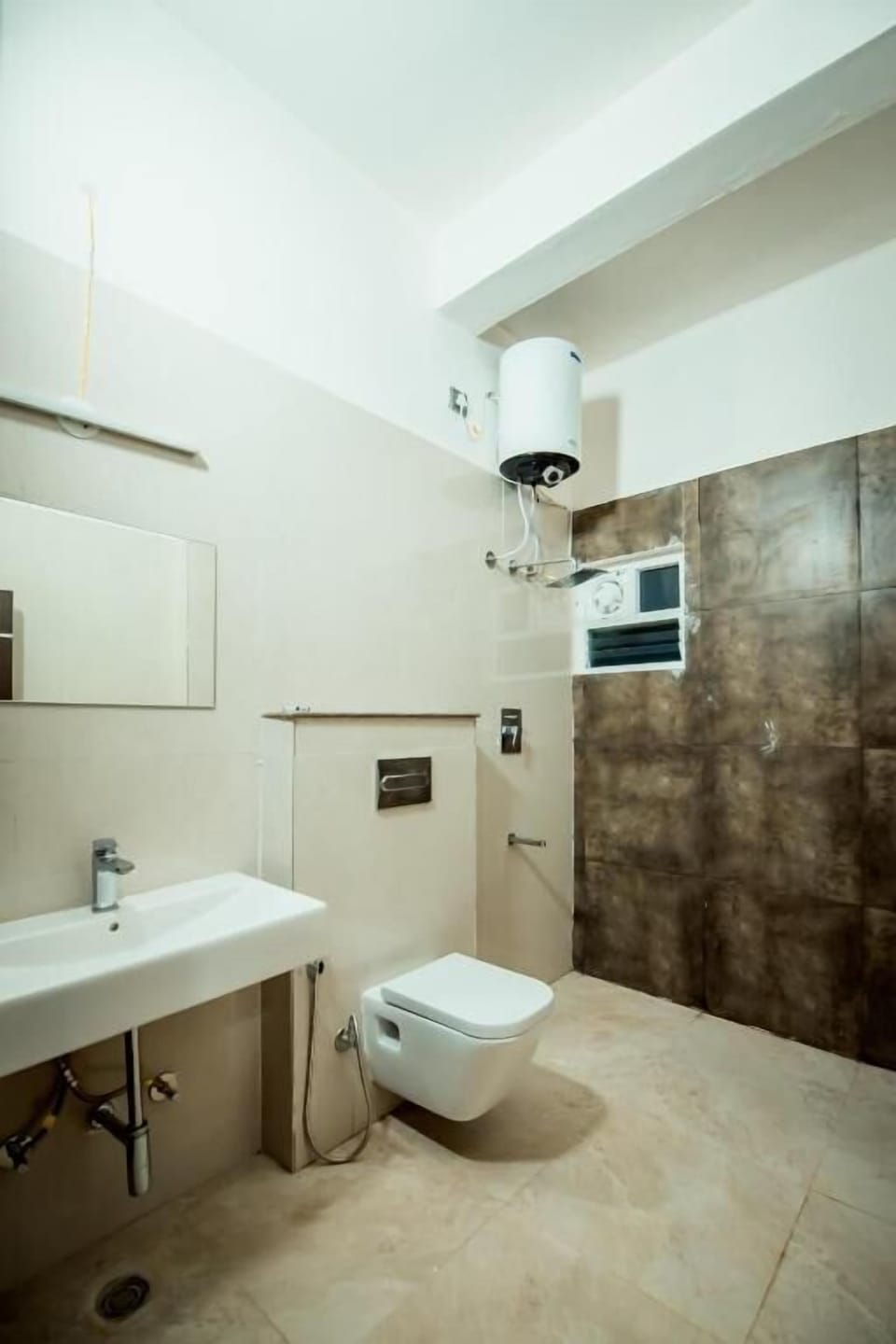 Shower, slippers, towels, soap