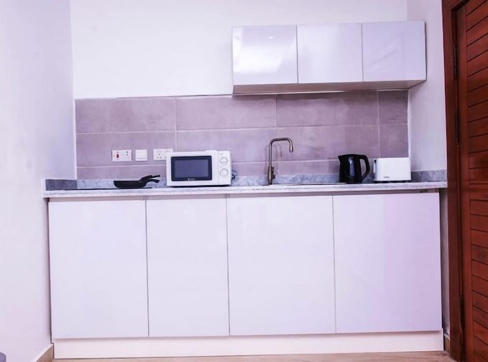 Economy Apartment, Balcony, City View | Private kitchen | Fridge, microwave, oven, stovetop