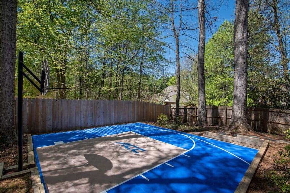 Recreational backyard basketball court