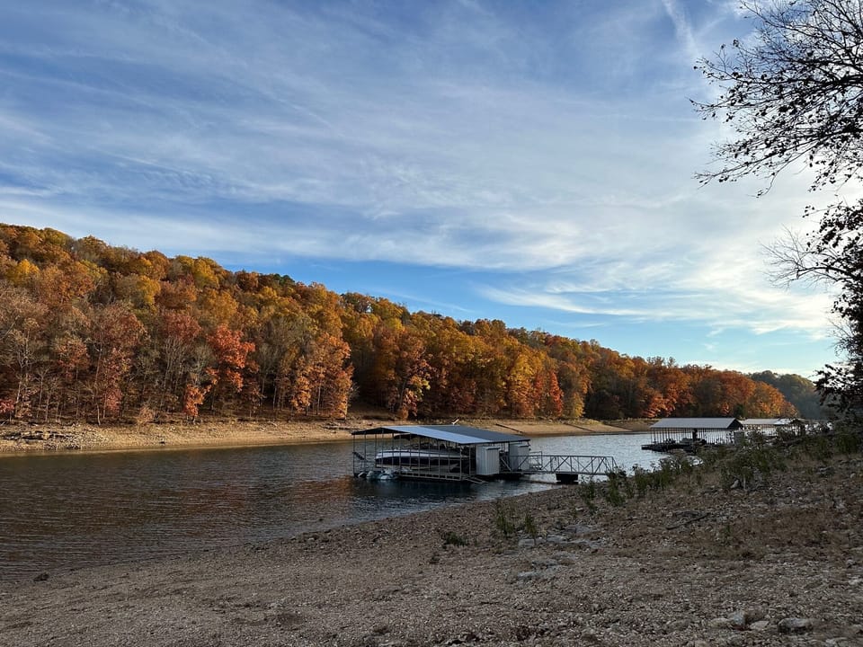 View from lake access road. Private dock access is prohibited.