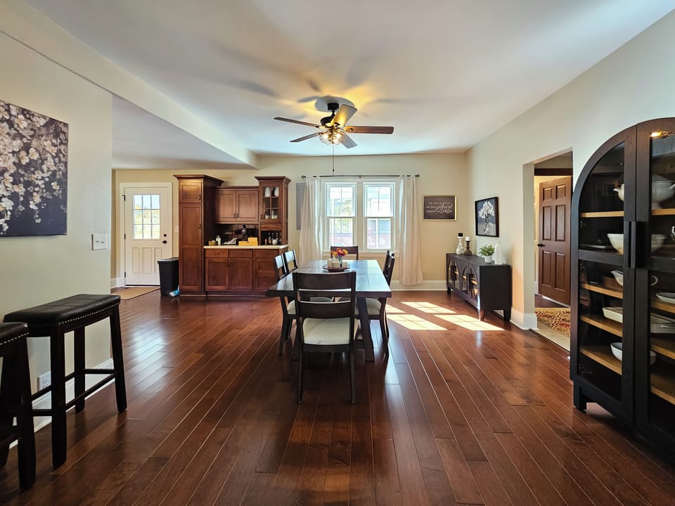 The dining room has room for a family meal or games