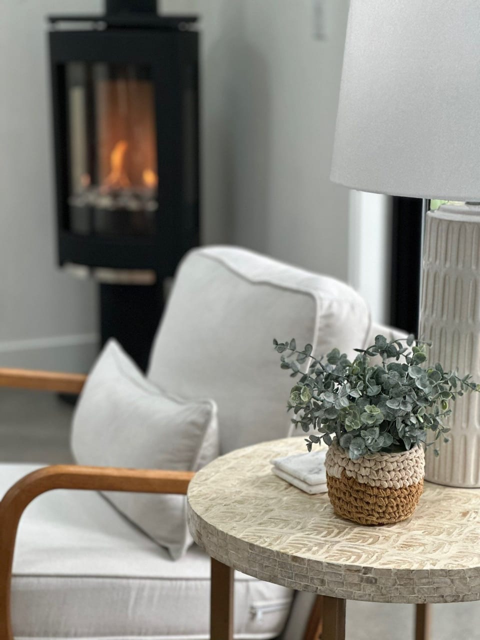 Light the indoor fireplace and get cozy with a cup of coffee and a good book