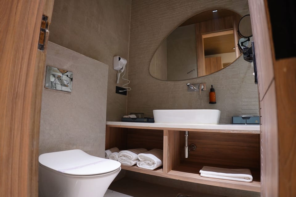 Shower, rainfall showerhead, hair dryer, slippers