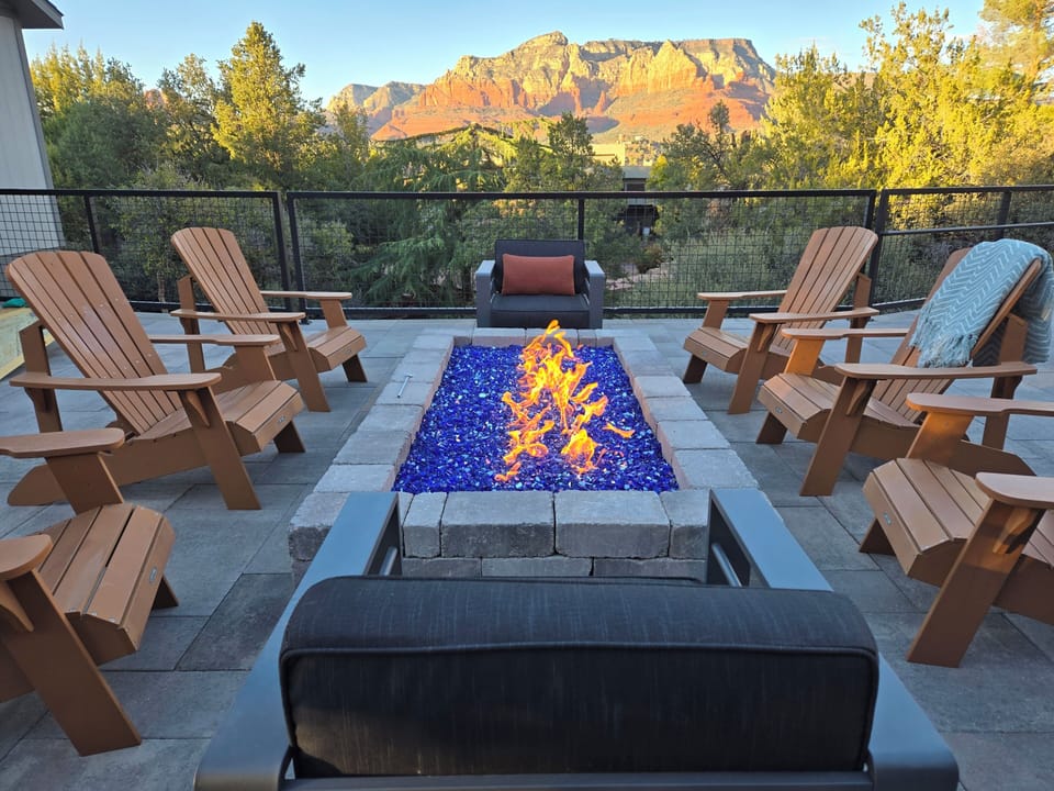 Jumbo Firepit centered on the huge patio for group relaxation