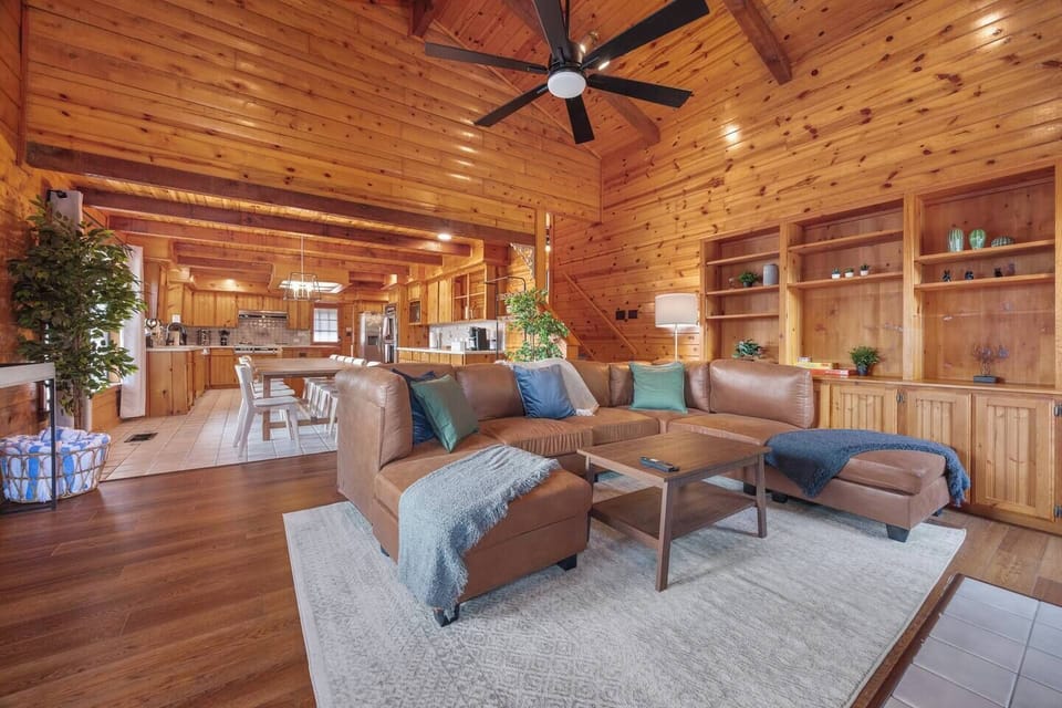 Open concept living room + dining + kitchen