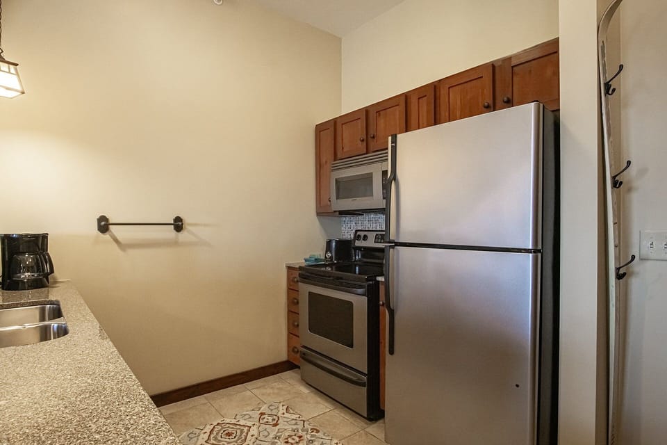 Fully stocked kitchen.