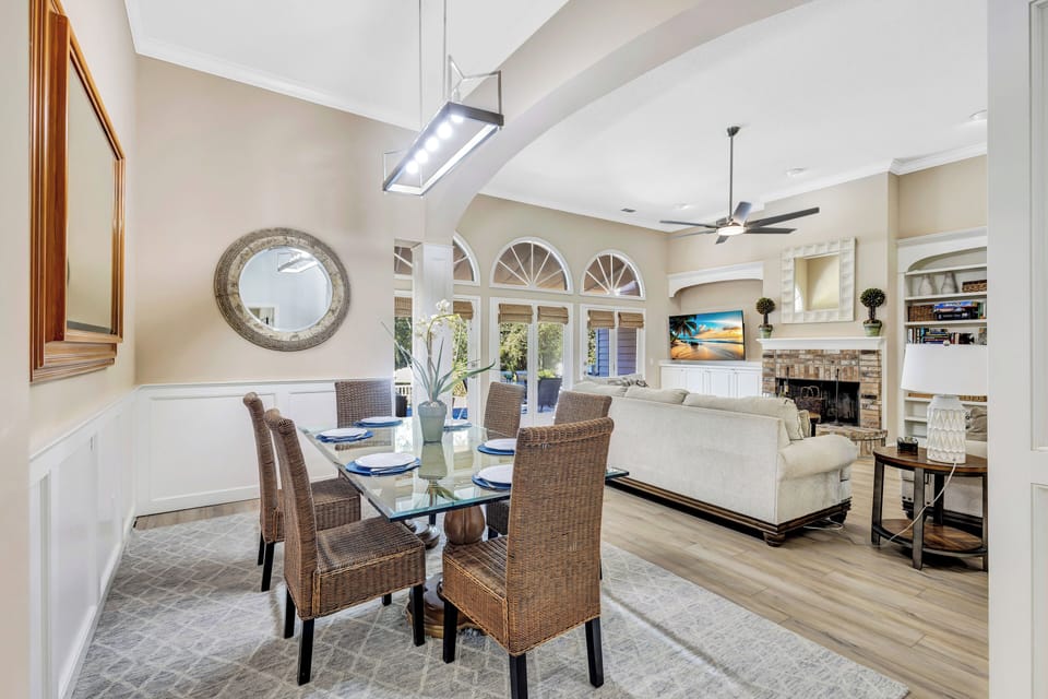 Open-concept living area  seamlessly connecting the kitchen and dining spaces.