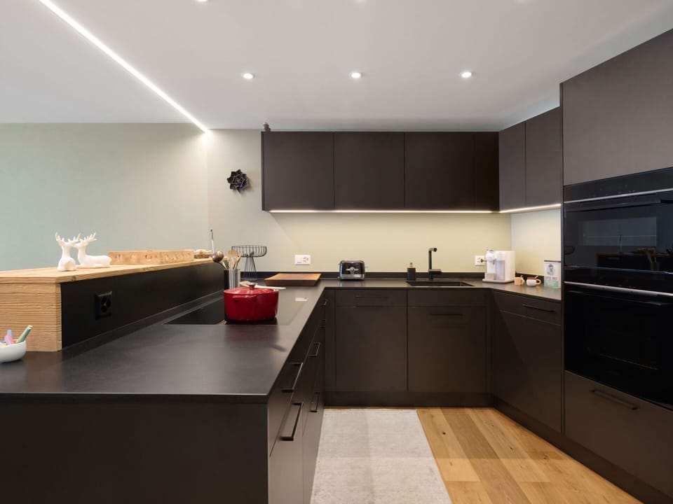 Kitchen, Countertop, Interior Design, Flooring, Cabinetry, Kitchen Appliance, Furniture, Wood, Ceiling, Light Fixture