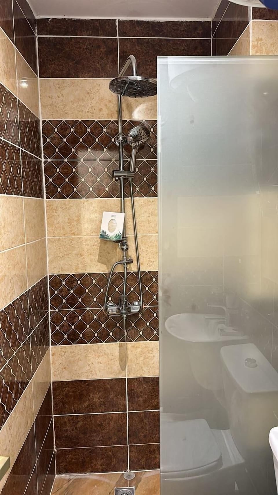 Shower, towels, soap, shampoo