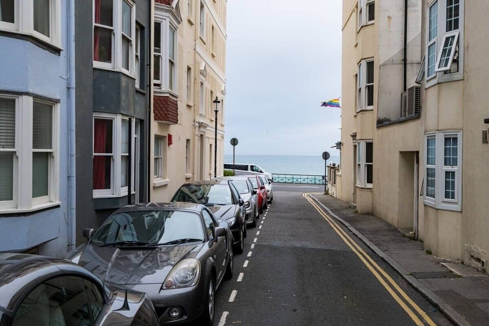 View of the sea from the street