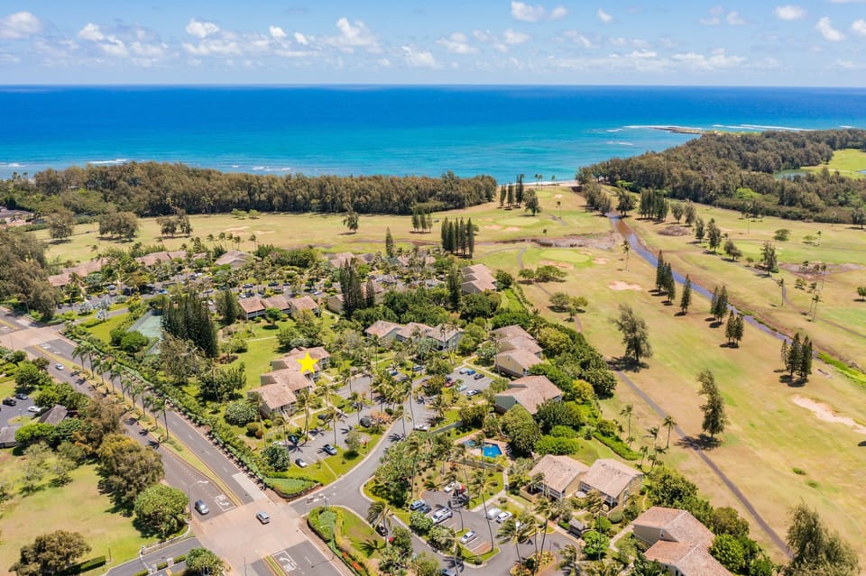 Aerial Shot of Kuilima Estates East - Unit Depicted with a Yellow Star