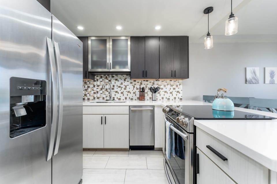 Fully renovated kitchen with fridge, stove/oven, dishwasher, coffee maker, toaster and many more