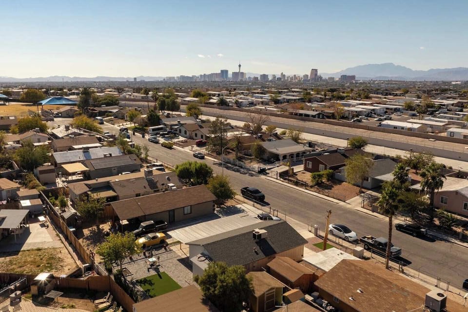 Ariel view with the Las Vegas strip in the background.  