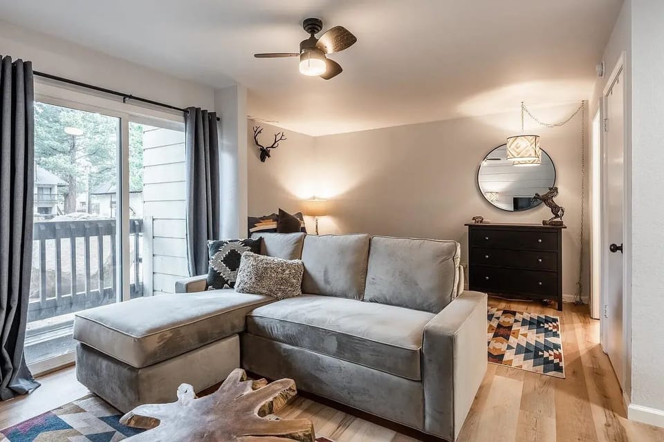 Comfy couch- pulls out to a queen bed. Sheets and pillows on site.